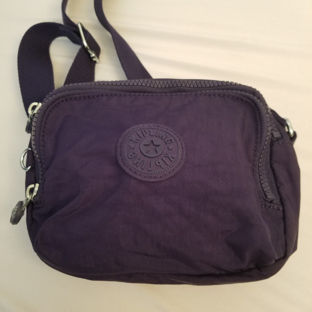 Kipling Purple Nylon Crossbody Bag Small Messenger Shoulder Bag Adjustable Strap